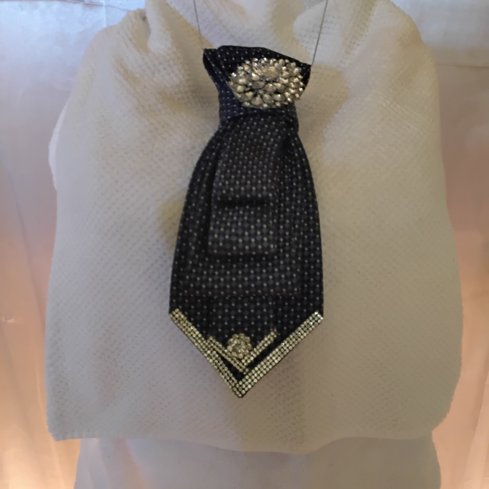 Women Necklace Elegant Black Tie with Silver Accents